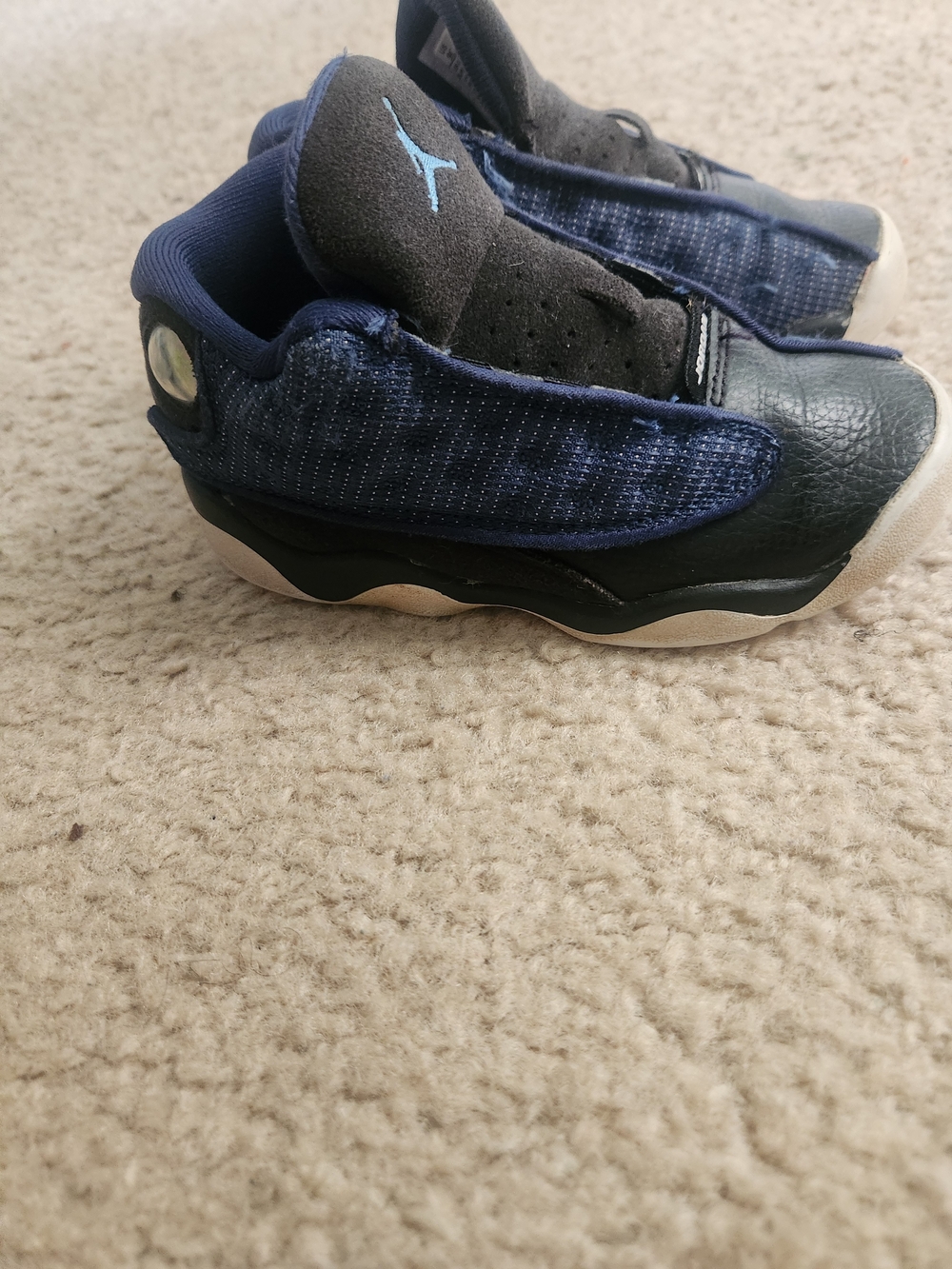 Kids Navy and Black Athletic Shoes with Light Blue Jumpman